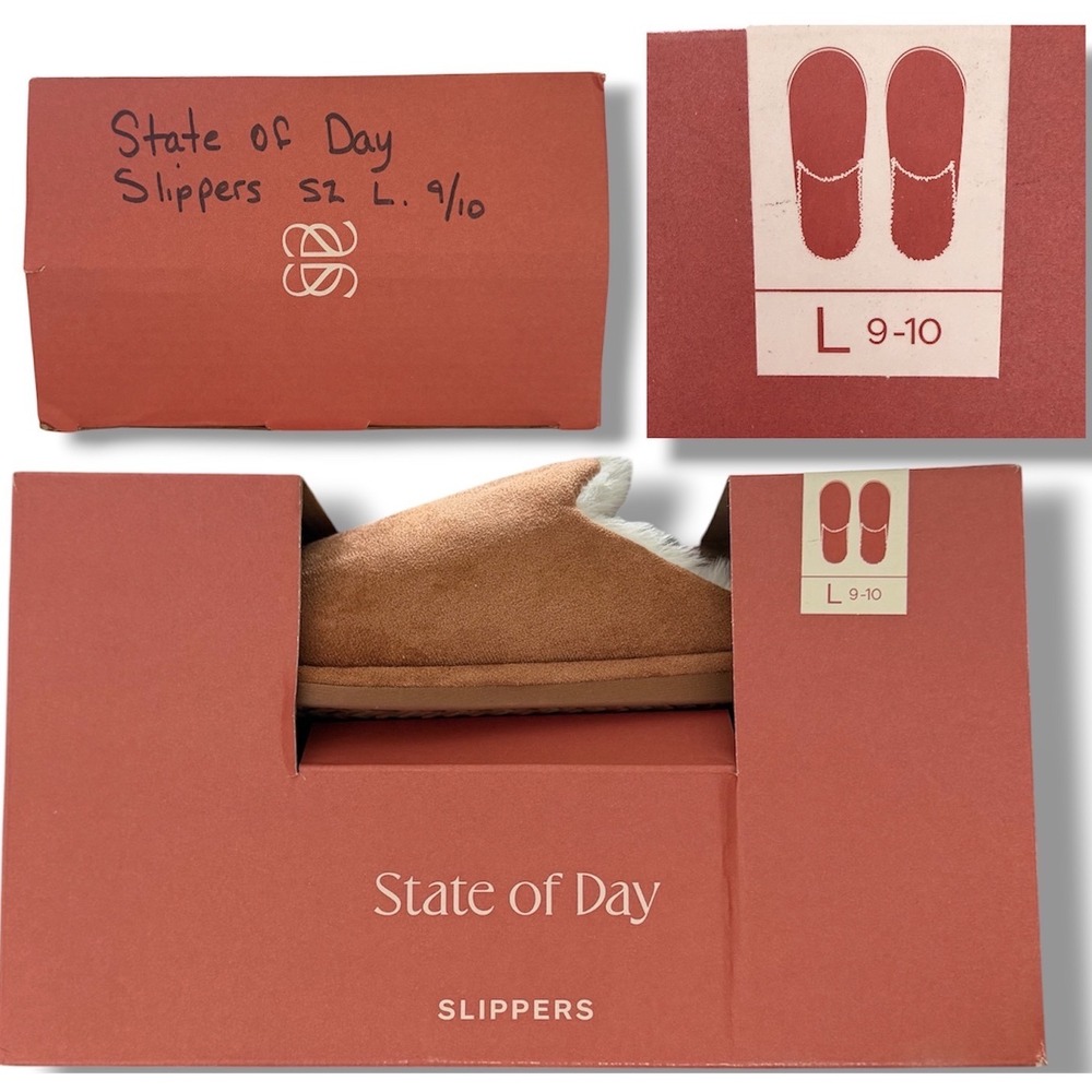 State of Day Womens Chestnut Faux Suede Fur Lined Scuff Slippers Sz Large 9-10 - Picture 5 of 12